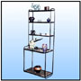 Utility Bakers Rack   A example of a utility rack with removable bottom shelves suitable as a bath room flush back;. can also; gainfully, fill up any corner of the house.   Sizes: H : 73"  Base Rack size: 16" x 30.5"  WT : 8 lbs (Without Glass)     Top Rack size: 9" x 30.5"        Frame in 3/4" Hollow Round Tubing  