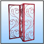 Curtain Screen: A slightly richer design  Sizes: H : 68"  W : 24"  WT : 64 lbs (Without Glass)   Frame in 1" x 1 1/2" non-circular heavy gauge Premium Tubing.  Motif work in 3/8" sq. Solid bar blended with 1/2" bar.  Twin face chrome steel moulded motifs.    