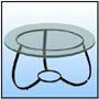 Utility table   A table frame selected from "Rollo" range of similar pieces. Entire construction in hot forged heavy section carbon steel. The finished table to be supplied with a round 6/8 mm thick clear beveled glass top.  Sizes: H : 30" Dia : 36"  WT : 60 lbs (Without Glass).   Entire Construction in 11/2" x 3/8" Extra Heavy flat; profiled bent & welded.    Top & Base Rings in 1/2" Sq. Solid Stock.    